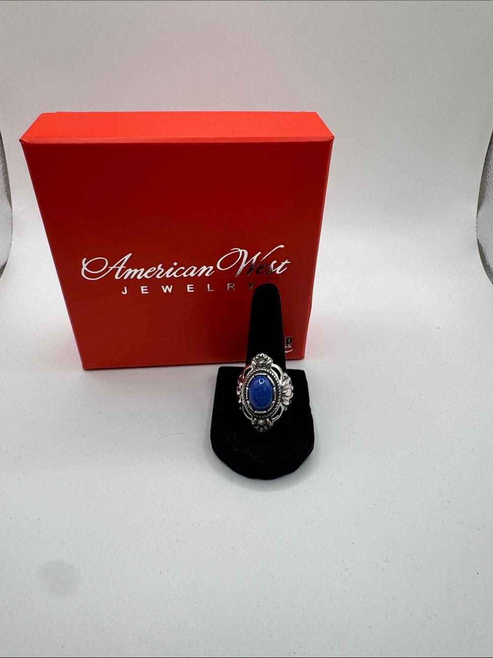 American West Silver-Tone Ring with Lapis-Blue Stone